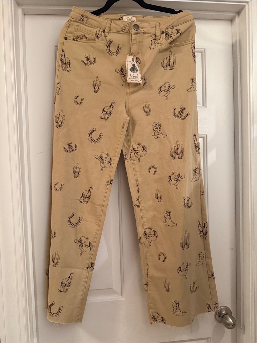 Easel Tan Western Print Straight-Leg Pants